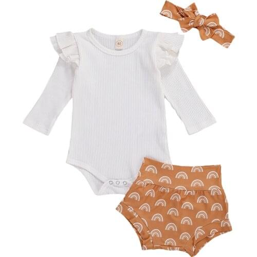 0-18M Newborn Kid Baby Girl Clothes set Long Sleeve Bodysuit Rainbow print Shorts set Elegant Cute Sweet Cotton Outfit