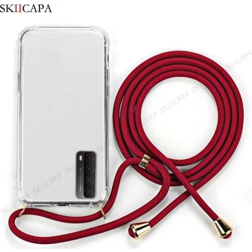 Crossbody Necklace Cord Lanyards Phone Case for Huawei Y7A P Smart 2021 Honor 10X 9X lite Y9A Transparent Airbag Shockproof Case