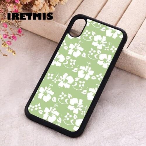 Iretmis 5 5S SE 2020 Phone Cover Case for iPhone 6 6S 7 8 Plus X Xs XR 11 12 Mini Pro Max Rubber Silicone Green Hibiscus Pattern