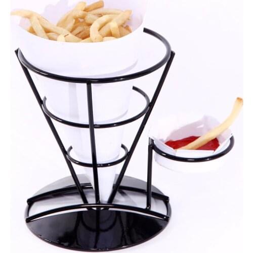 Black Iron Cone Holder French Fries Chip Stand Flavoring Rack Ice Cream Tools