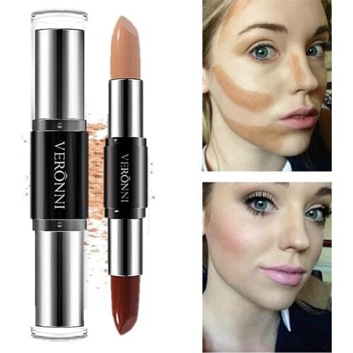 Double Head 3D Bronzer Highlighter Stick Face Makeup Concealer Pen Foundation Stick Cream Texture Contour Pencil