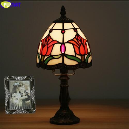 FUMAT tiffany style table lamp handicraft decor stained glass desk light 6 inch rose orchid hummingbird gift christmas trees E14