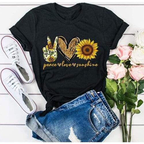 Sunflowers Scissors Hand Leopard Heart Print Fashion Women T Shirt Causal Harajuku Summer O-neck Tshirts Female Vintage T-shirt