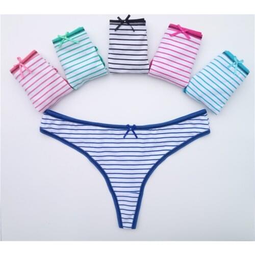 5 Pcs/lot Cotton Thong Panties Sexy G-Strings Women Briefs Set Girls Ladies Underpants Stripe Underwear Female Lingerie FUNCILAC