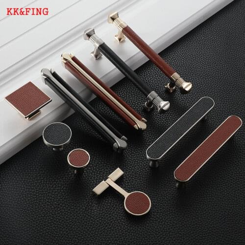 KK&FING Modern Leather Zinc Alloy Kitchen Cabinet Door Knobs and Handles Wardrobe Door Drawer Pulls Furniture Knob Hardware