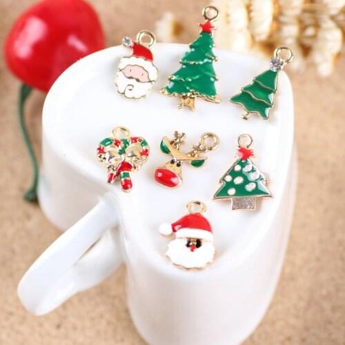 MRHUANG 10pcs/lot Merry Christmas Deer Tree Santa Claus Enamel Charms Pendant Fashion Jewelry Accessories fit Bracelet Necklace