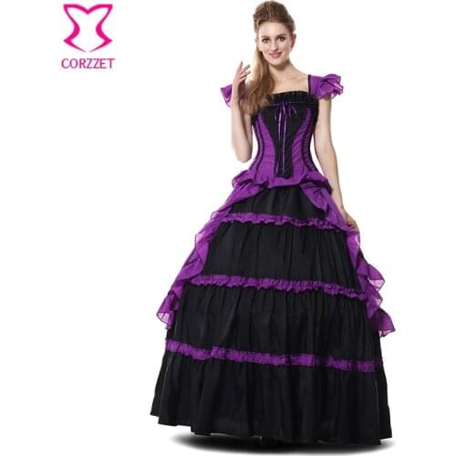 Corzzet Purple Corset Top Dress Big Gown Adult Halloween Countess Costume Victorian Style Cospaly Carnival Party Clothing