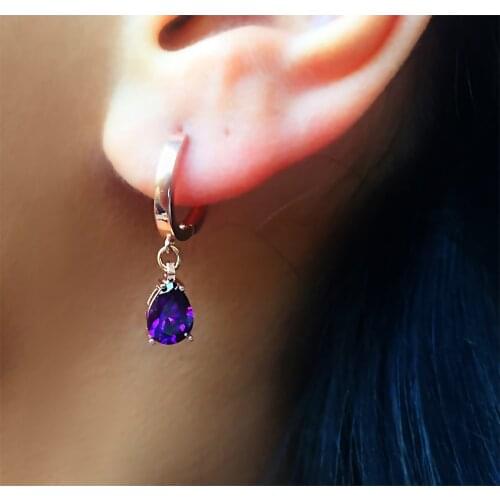 Beautiful Rose Gold Plated Purple Zircon 925 Sterling Silver Jewelry Earrings with Zircon