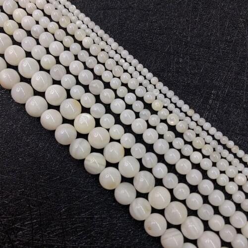 Natural Freshwater Shell Round Mother-of-Pearl White Loose Beads DIY Jewelry Making Necklace Earring Accessories 15 Inches