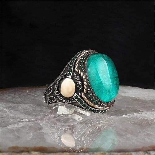 Paraiba Natural Gemstone 925 Sterling 925 K Silver Men 'S Ring