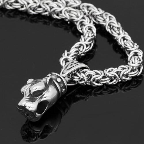 Men Stainless Steel odin wolf head knot amulet pagan pendant necklace