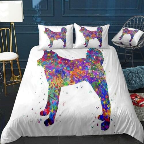Akita dog watercolor Quilt Cover Pillowcase 3Piece Comforter Bedding Set With Pillow Case Single Double Duvet Cover Home Decora