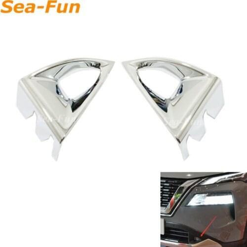 Car Front Fog Light Lamp Trim Sticker Decor Cover Frame for Nissan X-trail XTrail T33 2022 Accessories ABS Chrome