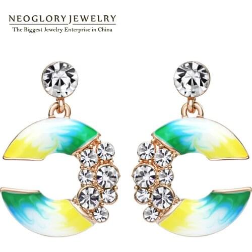 Neoglory Austrian Rhinestone Rose Gold Color Enamel Paint Drop Earrings for Women Colorful Fashion Jewelry 2020 New Hot ENA1