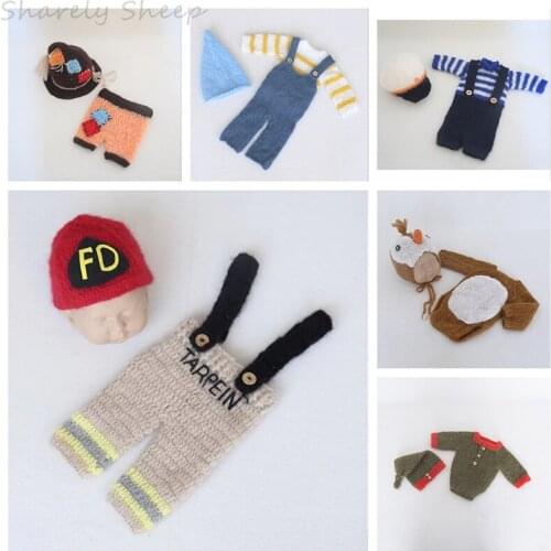 Newborn Photography Props Rompers Diapers Clothes Infant Baby Boy Girl Knit Hat+Pants Set Photo Shoots Outfits foto Costume