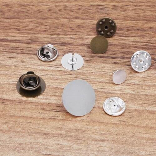 Blank Shirt Neck Collar Clip Brooch pins Butterfly Backs Flat Circle Glue Pad Cabochons Bases Settings DIY Findings Multi-color
