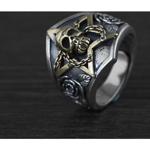 Real 925 STERLING SILVER skull rose Mens Jewelry punk biker Ring rings jewelry A4982