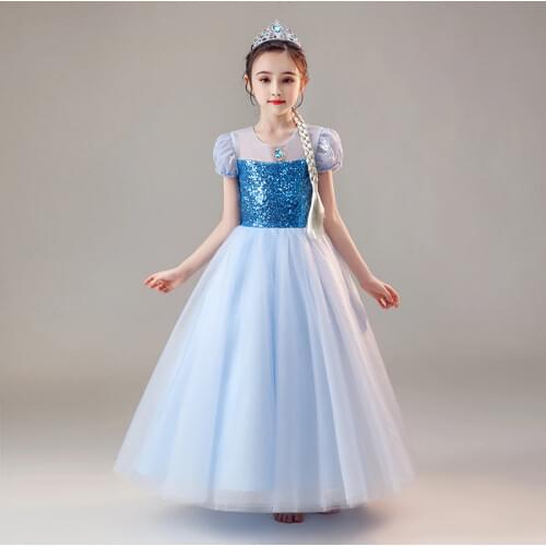 Luxury Flower Girls Dresses O-Neck Princess Skirt Elegant Sequined Crystal Lace Tulle Short Ball Gown Tiered Floor-Length D187