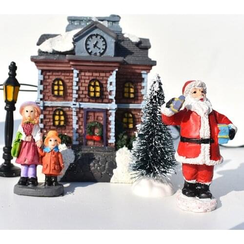 DIY Christmas Street Luminous House Hut 10-piece New Year Ornaments Decoration Santa Claus Set Childrens Gifts Toys Navidad