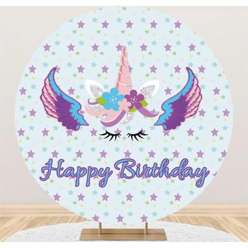 Blue and Purple Theme Beautiful Unicorn Birthday Party Circle Backgrounds Baby Shower Photography Photo Banner Round Backdrop