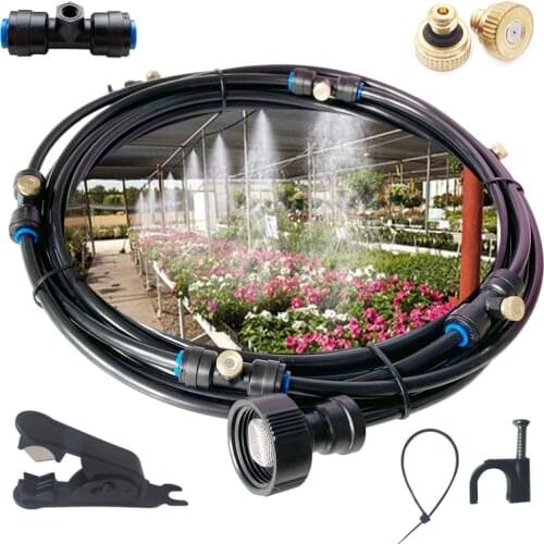 DIY 10M/15M/20M Water Spray Misting Cooling System Kit For Greenhouse Garden Patio Plants Waterring Irrigation Fog Maker Nozzles