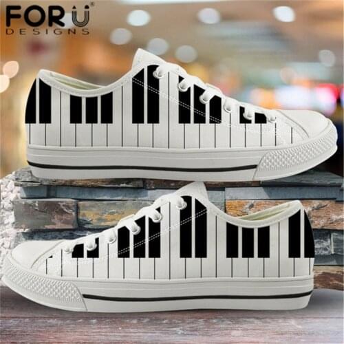FORUDESIGNS Fashion Women Vulcanized Shoes Piano Keyboard 3D Print Teen Girls Low Top Shoes Breathable Flats Zapatos for Ladies