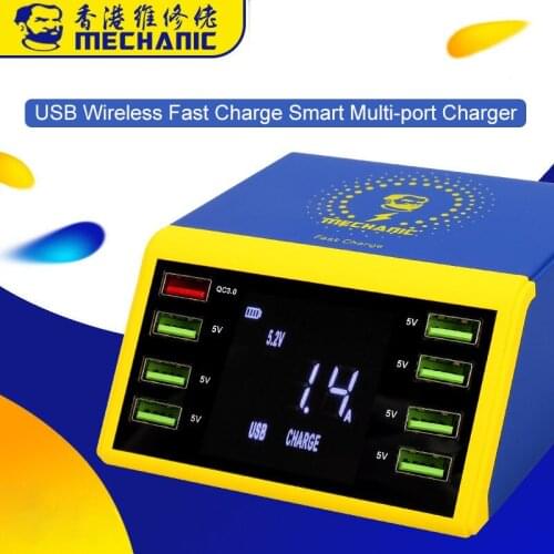 AC 100-240v LCD Digital Display 8 Port USB Smart Charger Support QC 3.0 Fast Charge With 10W Wireless Charge for iPhone Samsung