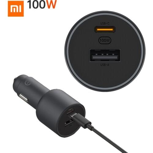 In Stock Xiaomi Car Charger Fast Charging Version 1A1C 100W MAX USB-A USB-C Dual-port Output For Mi 10 Laptop Pad Cellphone