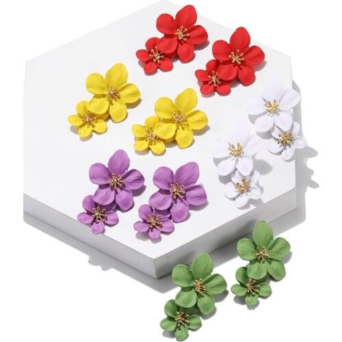 Vintage Big Double Flower Women 2021 Wedding Dangle Bohemian Fashion Party Long Jewelry Earrings Women 2021 New Dropshipping