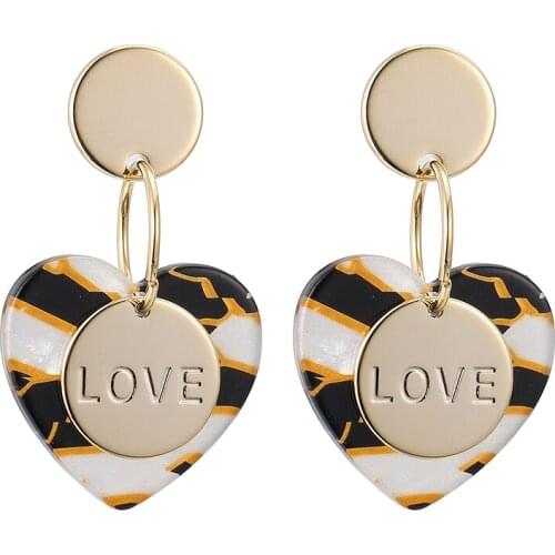 ONYSS 2021 Women Trend Earrings Luxury Acrylic Heart LOVE Letter Shape Fashion Piercing Jewelry Long Drop Earrings