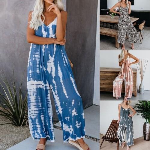 2021 New Tie-dye Jumpsuits Women Casual Jumpsuit Loose Overalls Denim Rompers For Women