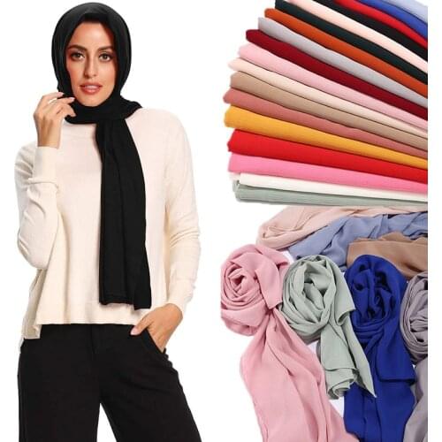 Women Fashion Solid Chiffon Headscarf Ready To Wear Instant Hijab Scarf Muslim Shawl Islamic Hijabs Arab Wrap Head Scarves