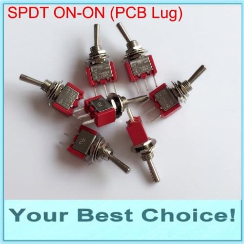 10pcs/Lot SPDT 3Pins 2Position ON-ON Miniature Rocker Toggle Switch,PCB Lug,2A/250VAC,5A/125VAC