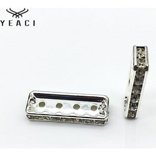 20Pcs / Lot DIY Necklace Bracelet Metal + Rhinestone Rectangle Gasket Handmade Accessories Wholesale P-086