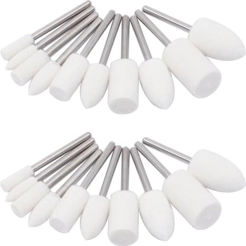 20Pcs/10Pc Wool Felt Mounted Polishing Jewelry Buffing Wheel OD 4-12mm grinding head For Dremel Drill Rotary Tool 1/8 lnck Shank