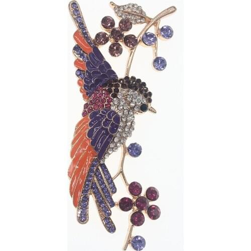 50pcs/lot Gold Tone Swallow Bird Flower brooches Pin Rhinestone Crystal Purple Orange Enamel Animal Brooch Pin