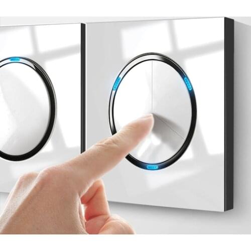 86 type 1 2 3 4 gang 2 way White Mirror Glass Light pressure Wall Switch With LED lights household France German Socket Industry