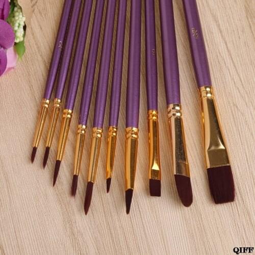 Drop Ship&Wholesale 10Pcs Artist Paint Brush Set Nylon Hair Watercolor Acrylic Oil Painting Drawing APR29