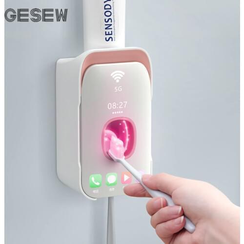 GESEW Automatic Toothpaste Dispenser Wall Mount Toothbrush Holder Lazy Toothpaste Squeezer For Toilet Home Bathroom Accessories