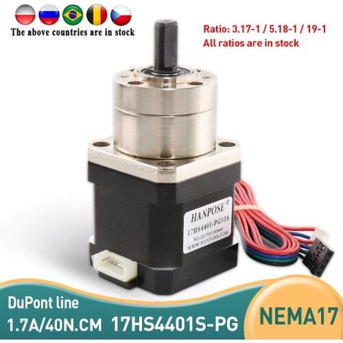Free shipping Nema17 Stepper Motor 17HS4401S-PG 3.71:1 42 motor Extruder Gear Stepper Motor Ratio 5.18:1 Planetary Gearbox