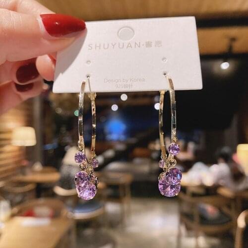 BLIJERY New Temperament Purple/Pink Crystal Big Hoop Earrings for Women Gold Color Circle Earring Boucles d'oreill Jewelry Gifts