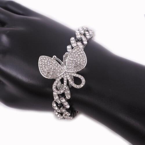 Big Butterfly Bracelets with Silver Color Miami Cuban Link Chain 12mm Wide Hip Hop Style Rock Roll Singer Jewelry Bling Gift CZ