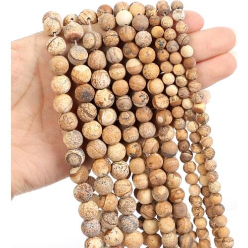 Natural Stone Beads Frosted Picture Stone Round Loose Beads for Jewelry Making Needlework Bracelet DIY 4-12 MM