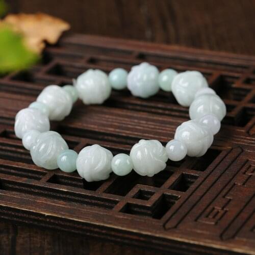 Natural Myanmar jadeite handcarved lotus beads bracelets beads for couples woman men beads bracelet with jade bracelet