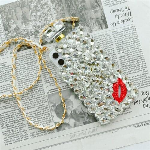 Perfume bottle bow case for iphone11 pro plus shell Diamond 12 hanging Neck Lanyard accessories silicone luxury