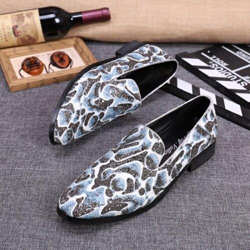 Christia Bella British Style Genuine Leather Man Loafers Shoes Fashion Male Plus Size Sequine Flats Shoes Party Men Print Shoes