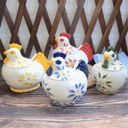 Home Kitchen Utensils Salt Sugar Bowl Storage Tank European And American Underglaze Color Ceramic Seasoning Jar Animal Modeling