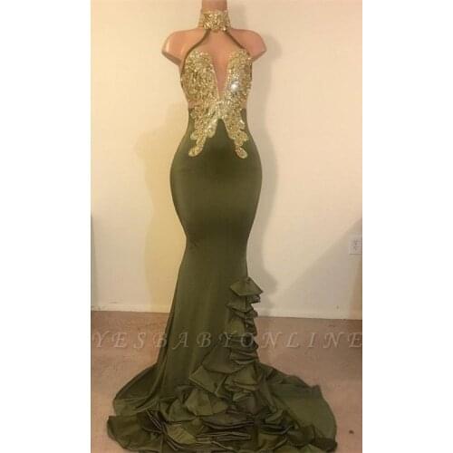 Elegant Mermaid Sequins Long Prom Dresses High Neck Ruffles Party Dresses evening dresses long dresses woman party night