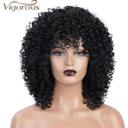 Vigorous Black Short Afro Kinky Curly Headband WigSynthetic Wigs For Women Wigs Daily Heat Resistant Fiber