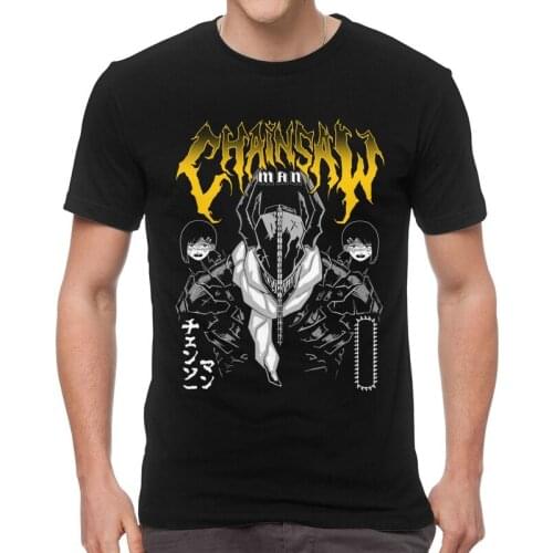 Chainsaw Man Metal T Shirt Men Short Sleeve 100% Cotton T-shirts Japanese Anime Manga Denji Tee Tops Harajuku Tshirt Gift Idea